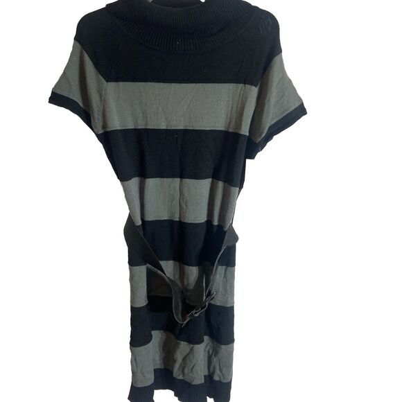 NWT Shes Cool -grey black striped cowl neck knit sweater dress size Xl vintage - Picture 1 of 9